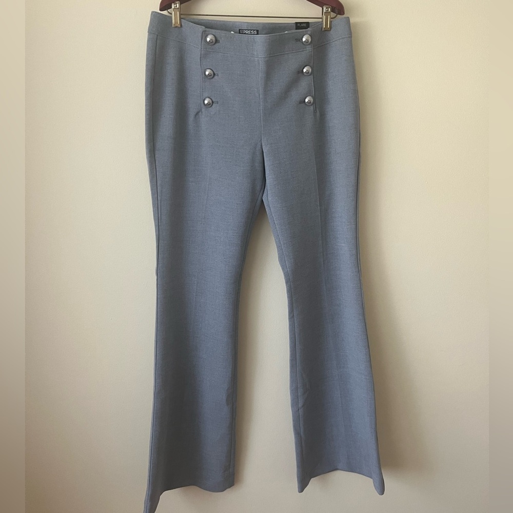 Express Flare Sailor Career Pant Button Detail Pull On in Light Gray 14R